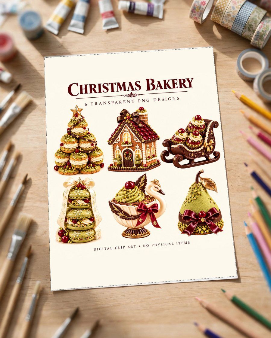 Christmas Bakery Clipart Bundle, Gingerbread Dessert PNG, Holiday Baking Treats Graphics, Christmas Sweets Cookie Clipart, Digital Download
