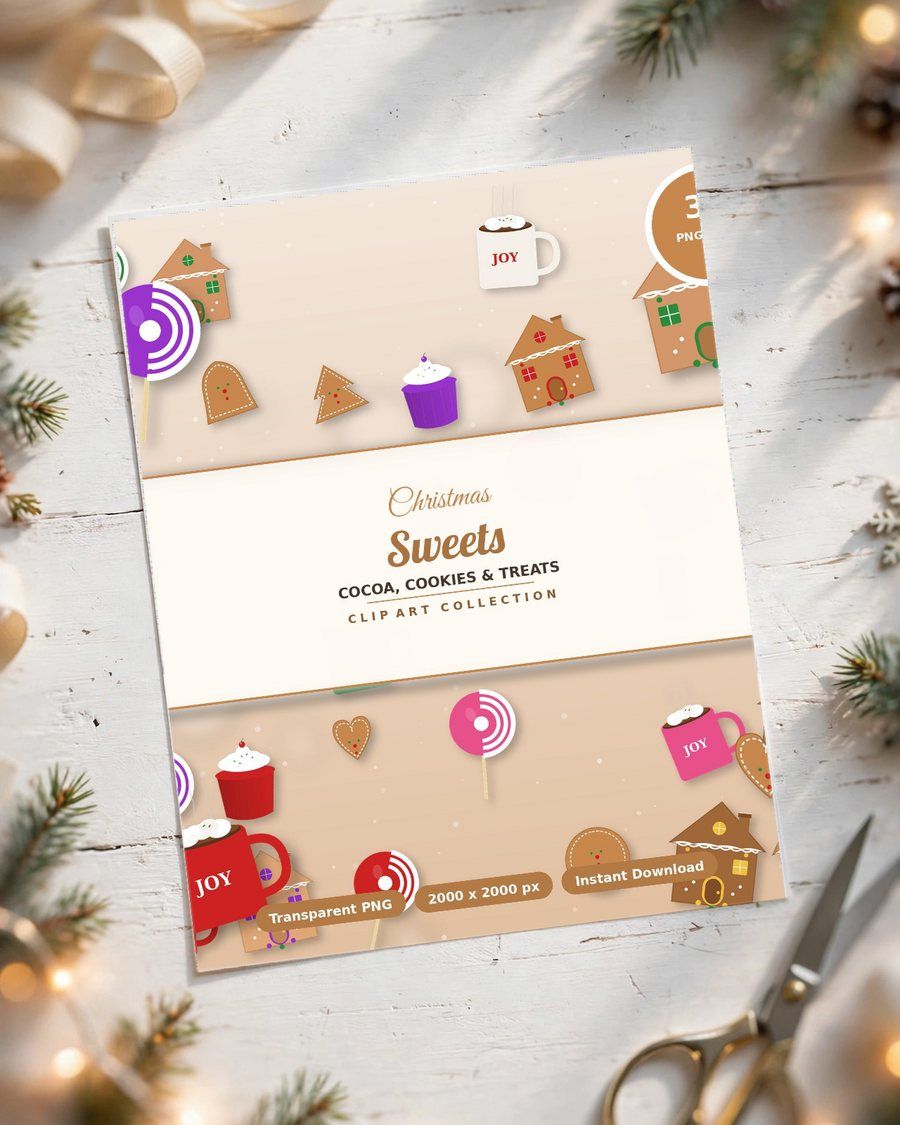 Christmas Sweets Clipart Bundle, 30 Hot Cocoa Gingerbread PNG, Christmas Treats Cookie Clipart, Holiday Baking PNG, Digital Download