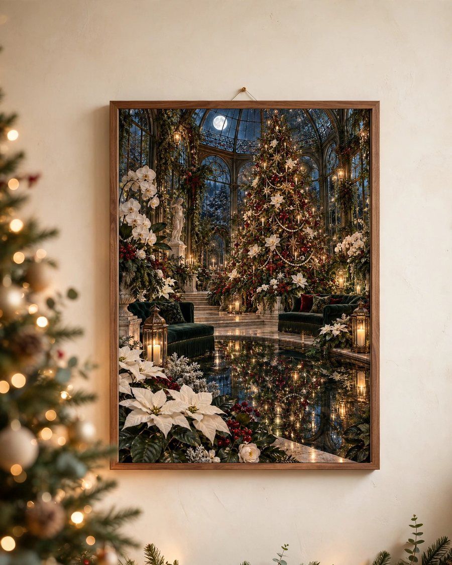 Christmas Tree Wall Art, Emerald Green Holiday Print, Moody Christmas Decor, Botanical Winter Wall Art, Digital Download