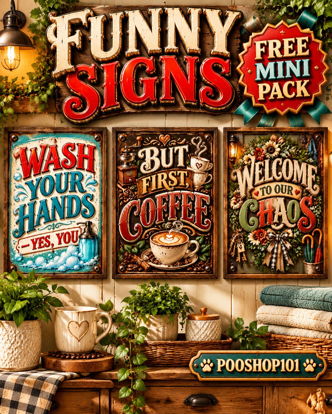 Funny Signs free mini pack cover with three funny printable signs