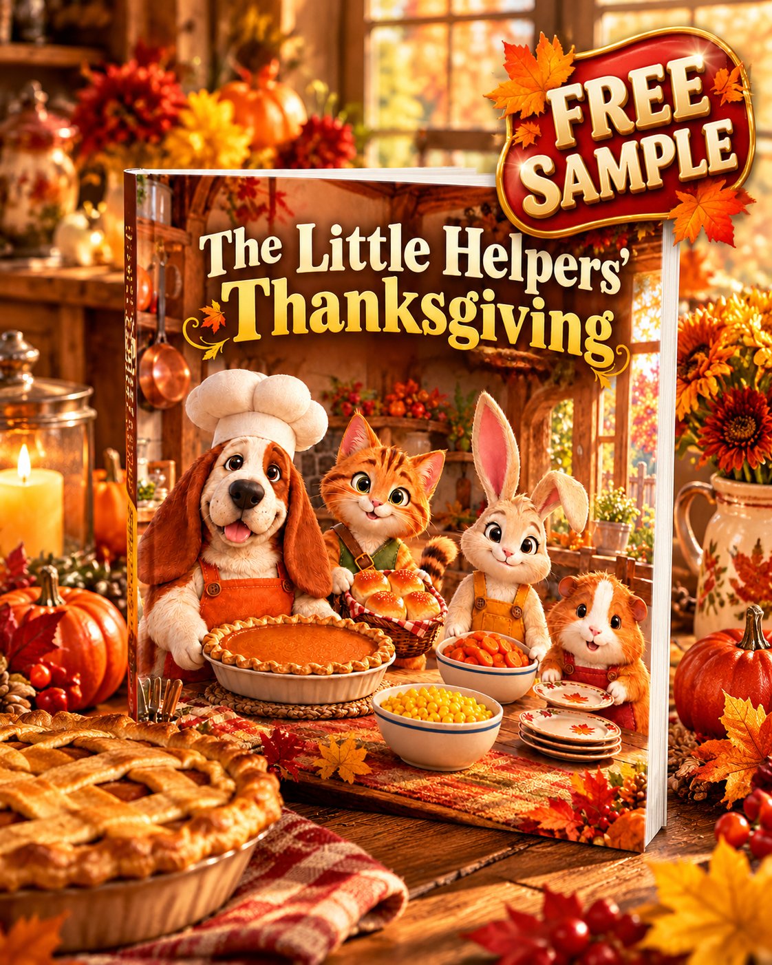 The Little Helpers' Thanksgiving book cover with a free sample badge