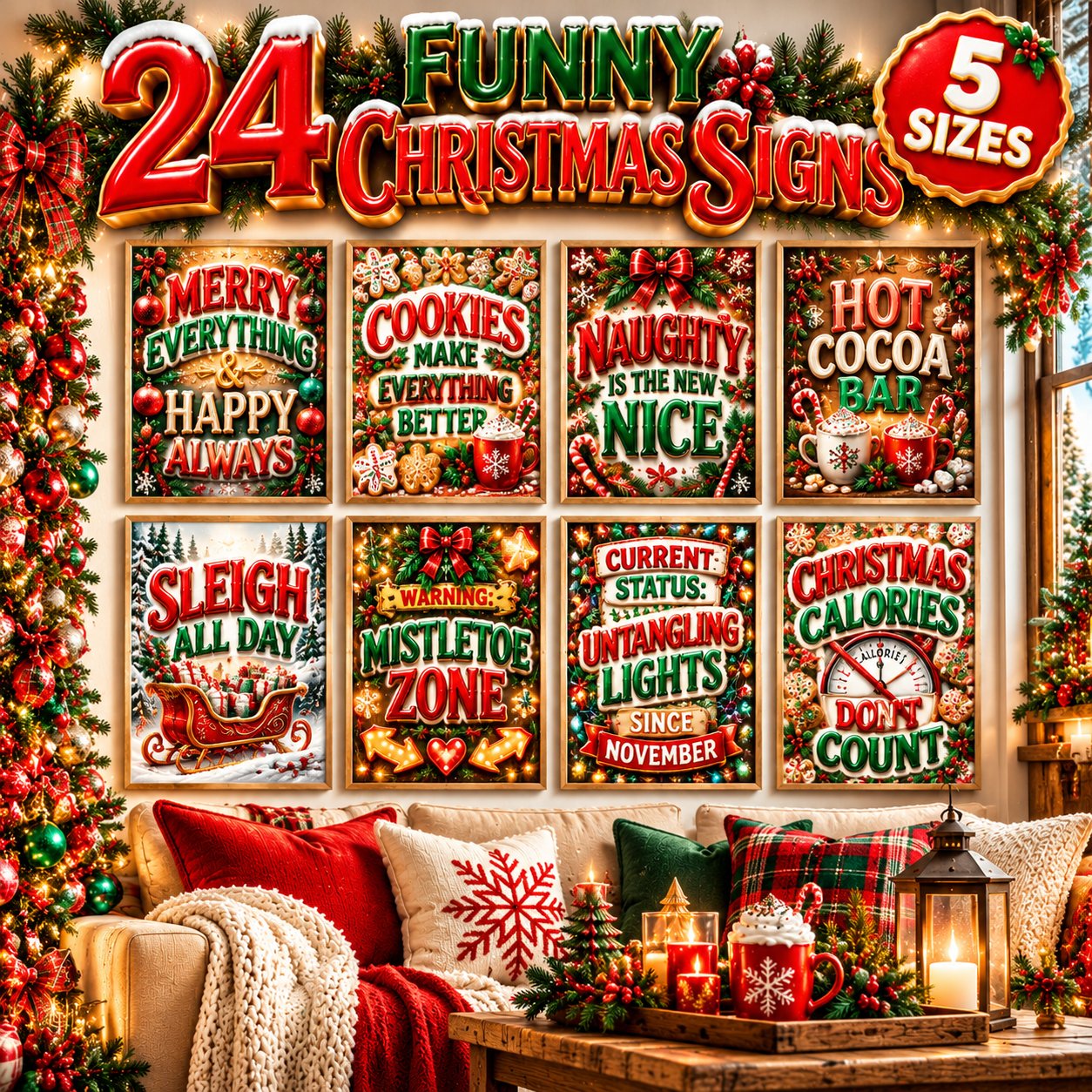 Funny Christmas Wall Art | Set of 24 CHRISTMAS PRINTABLES | Holiday Decor | Christmas Gallery Wall Set | Christmas Signs | Digital Download
