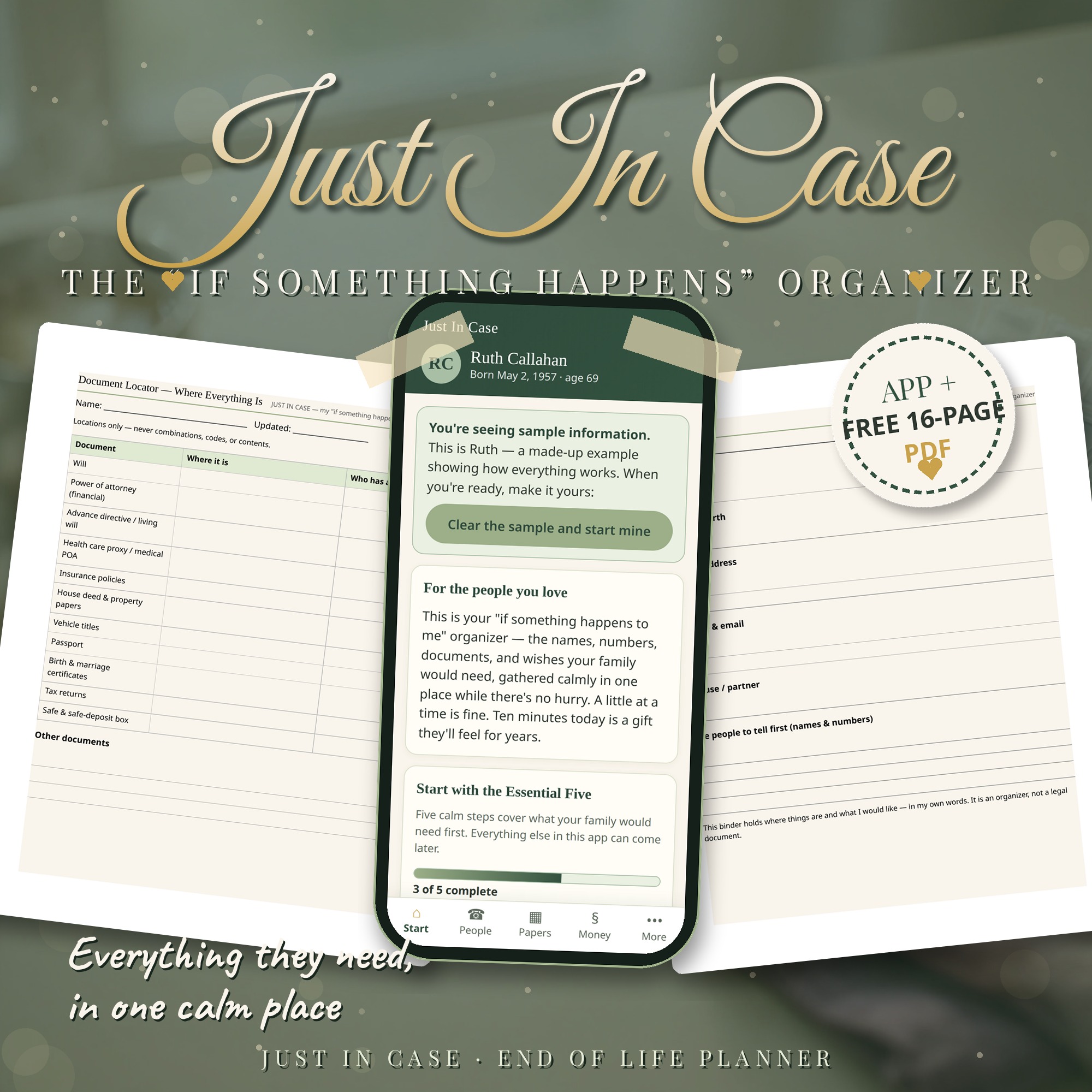Just In Case Binder App, End of Life Planner, Emergency Binder, Final Wishes Organizer, What If Binder, Legacy Journal, Funeral Planner