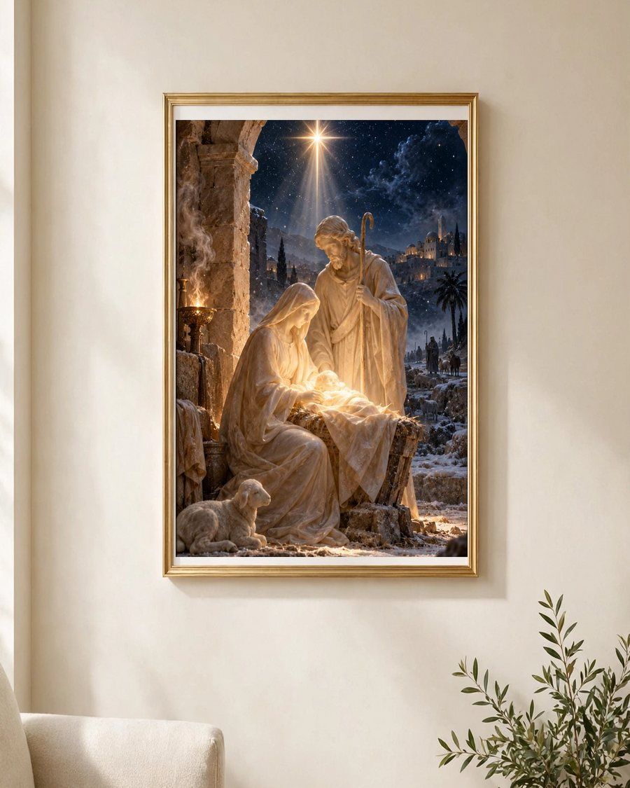 Nativity Wall Art Print, Christmas Holy Family Decor, Christian Holiday Printable, Sacred Christmas Wall Art, Digital Download